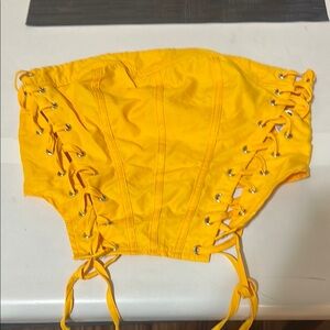 Yellow Lace-Up Corset Top